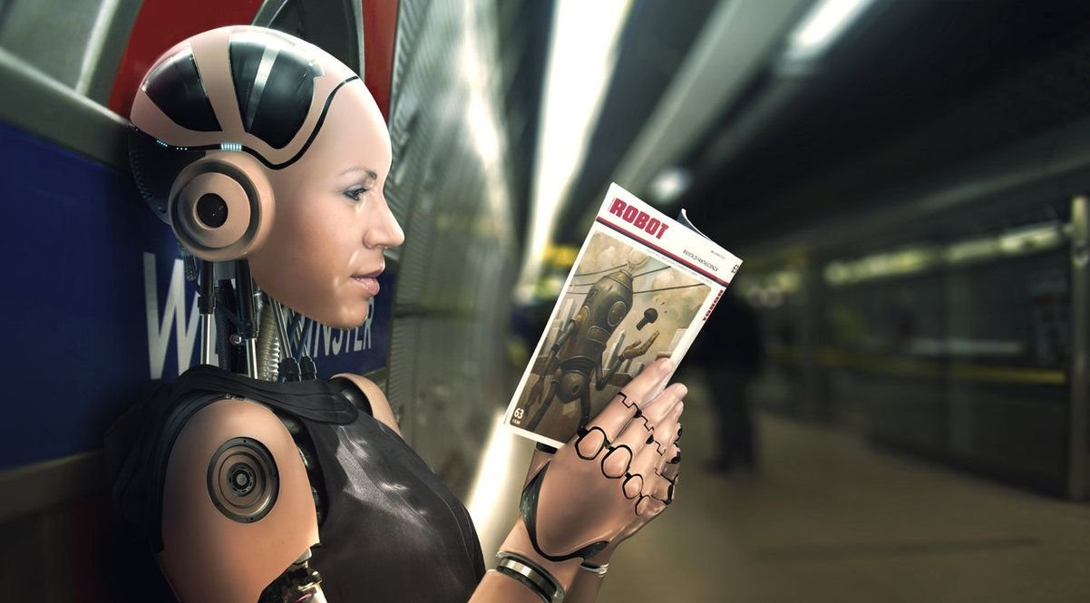 devianart-D4N13I3. Androide leyendo una revista sobre robots